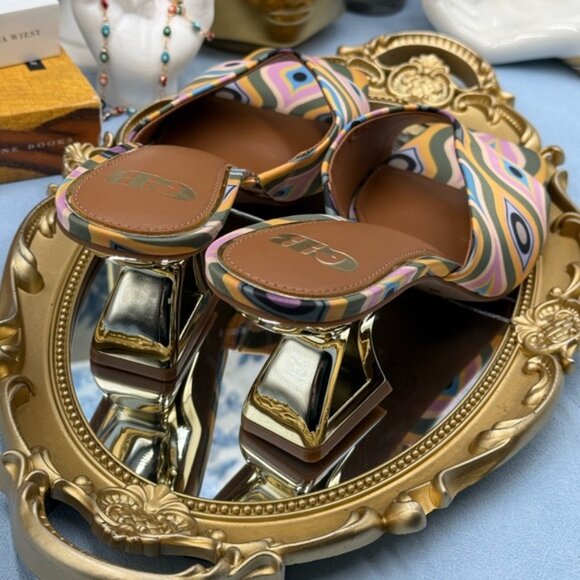 🆕 GIANNI BINI 🧿 NWOB Vibe-Check Retro Print Satin Sculpted Sandals, Sz 8 M - Picture 9 of 15